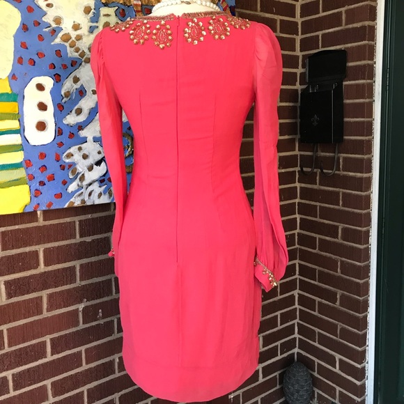 French Connection Sequined Coral Silk Shift Dress - Picture 3 of 8